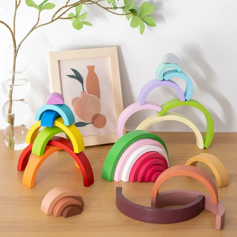 LullabyGlow™ Rainbow Stacking Toy – Montessori Wooden Baby Toy