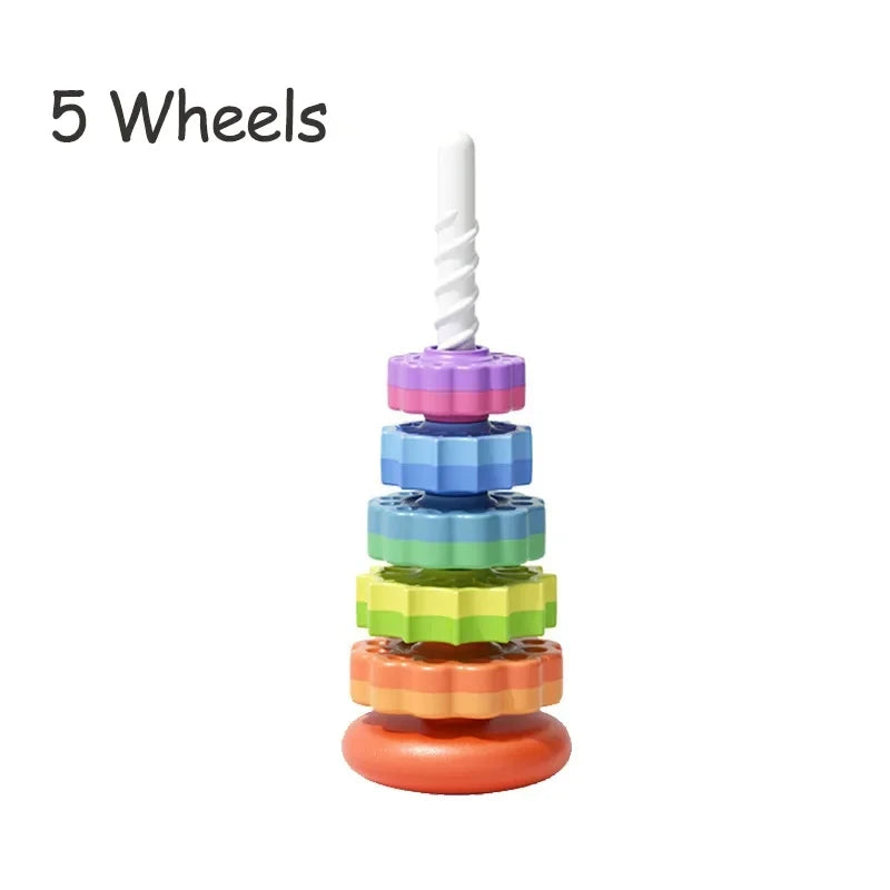 LullabyGlow™ Rotating Stacking Toy – Montessori Gear Tower for Babies